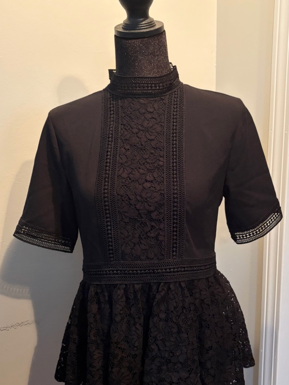 Zara Black Lace High-Neck Peplum Top